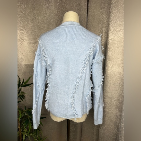 NEW 1. State Fringe Trim Detail Pullover Sweater Long Sleeve Cashmere Blue XS - Picture 6 of 12
